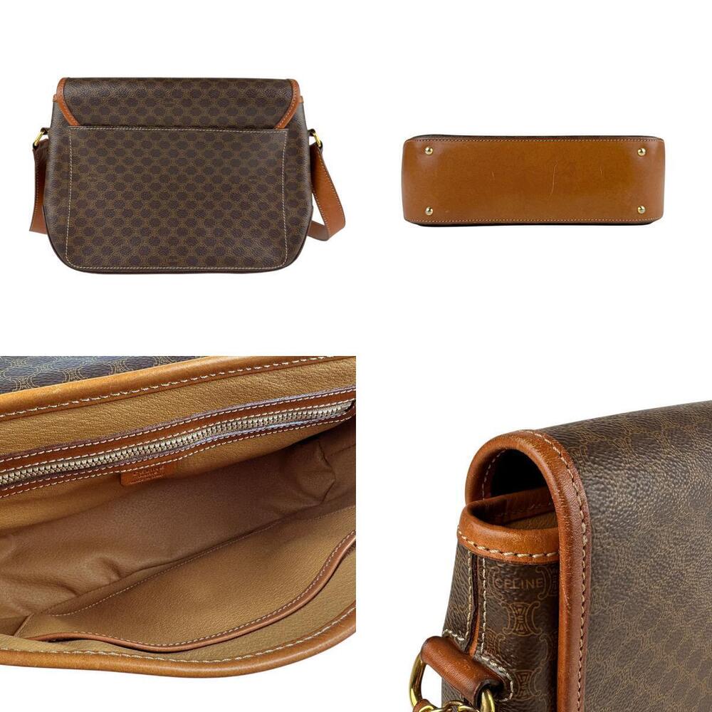 Celine Shoulder Bag Macadam Coated Canvas Leather Brown - Picture 3 of 4
